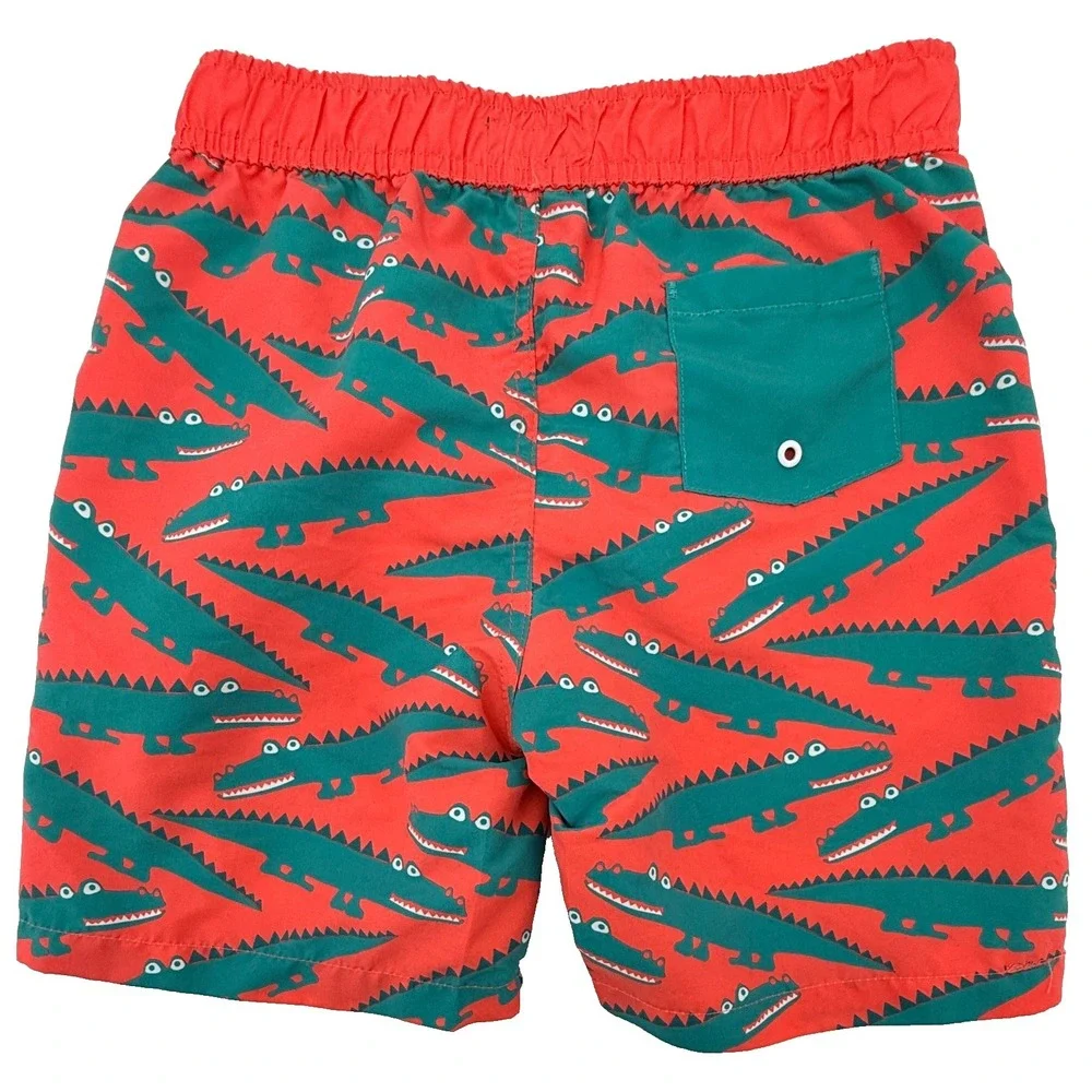 Andy & Evan Boys Swim Trunks Size 7 Orange Coral‎ Alligator Print Mesh Lined